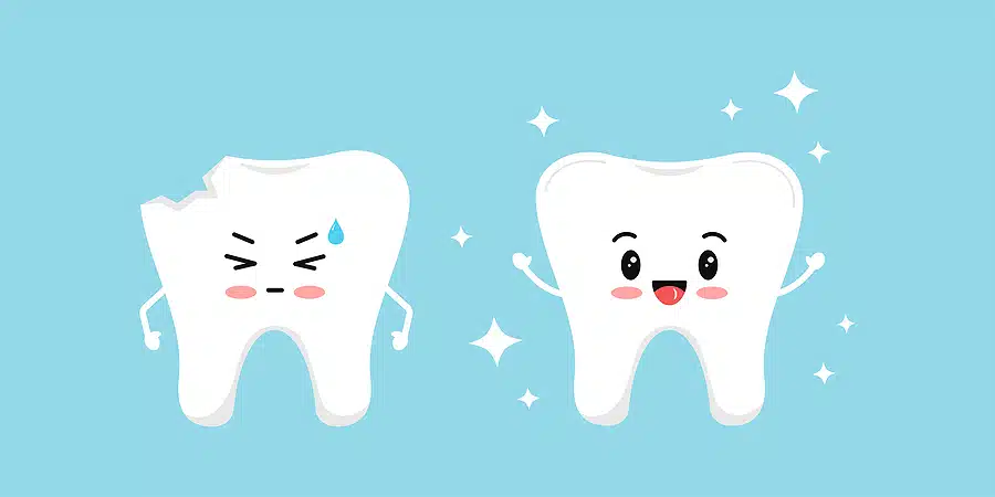 Chipped Tooth And Healthy Tooth Before, After Treatment Icon Set